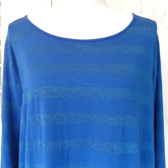 Talbots Blue Metallic Striped Top 1X - Picture 2 of 7
